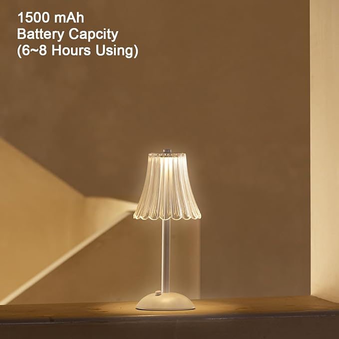 HEQET Cordless Table Lamps for Home,Table,Dining Room, Gold Rechargeable Lamps, USB Charge 12'' Tall LED Brass Portable Outdoor Indoor Table Lamp with Built-in Dimmer (Flower-White)