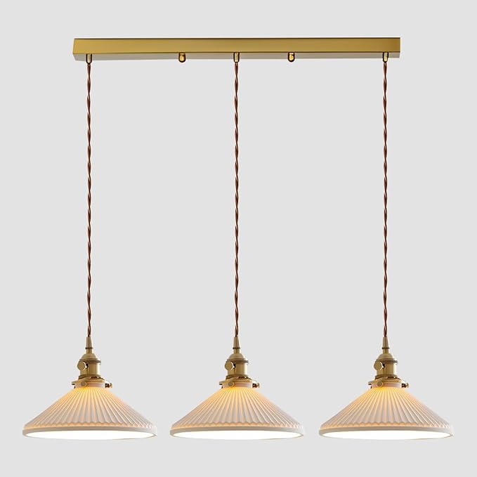 3 Light Linear Pendant Lighting Milk Glass Linear Chandelier Brushed Gold Kitchen Island Lighting Mid Century Brushed Gold Hanging Ceiling Light Fixtures for Dining Room Living Room MPL16D-3L