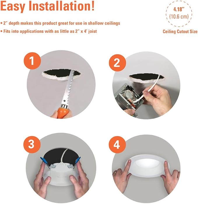 HALO RL 4 in Canless LED Recessed Lighting Downlight with Selectable Color Temperature 2700K-5000K Selectable Lumen 600/900 Dimmable IC Rated Wet Rated Indoor Outdoor Ceiling Light RL4069FSD2W1EWHDM