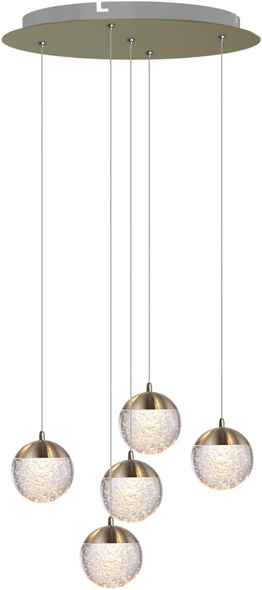 contec development Galaxy 5 Mini Pendant Crystall Ball Lighting Brass - LED Hanging Light Fixture: Kitchen Island, Bar, Foyer - Cluster Pendants - Dimmable, Adjustable Wire, Lamp Bulb Included