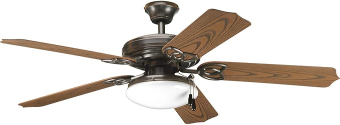 Progress Lighting 2-Light Ceiling Fan Light Kit for AirPro Collection Ceiling Fans, Modern Tranisitonal Style with Wide Low Profile Opal Glass Diffuser, Includes 2 LED Light Bulbs, Antique Bronze