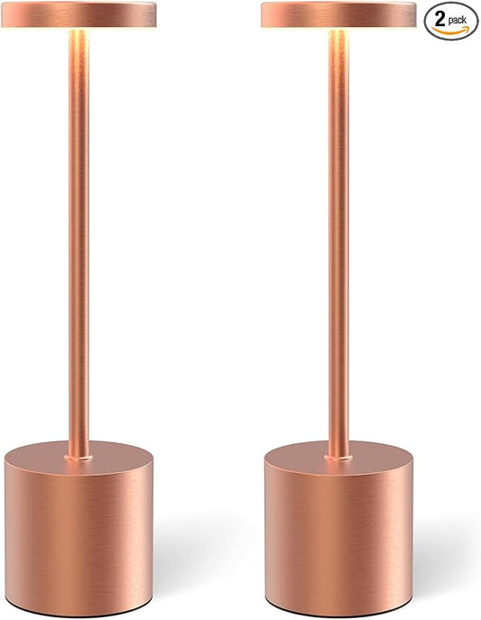 Cordless Table Lamp Set of 2, 5000mAh Rechargeable Lamp with Touch Control & Stepless Dimming, 3 Light Modes, IP54 Waterproof Portable Light for Dining Table, Patio, Bedroom, Power Outage (Rose Gold)