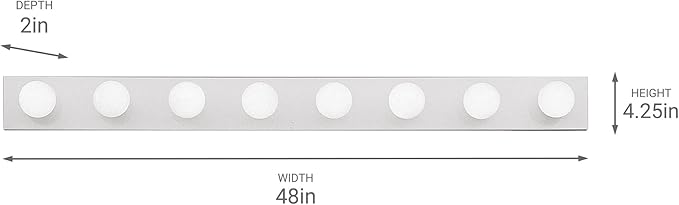 Kichler 48" Linear Bathroom Light Fixture, 8-Light Vanity for Bathroom in Chrome, 626CH, (48" W x 4.25" H x 2" D)