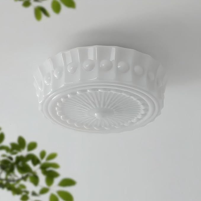 LIGHTLAND Milk Glass Ceiling Light, 13.8 Inch Mid Century Semi Flush Mount Ceiling Light Fixture, Vintage Chandelier for Bedroom, Living Room, Dining Room, Hallway (Style B, White)