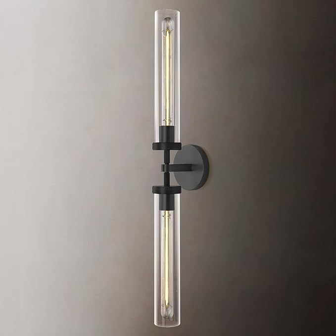 Modern 2-Light Black 30in Knurled Wall Sconces, Double Glass Sconces Wall Lighting, Bathroom Vanity Light Sconces, Wall Lights for Living Room Bedroom Hallway Kitchen Bathroom Mirror Includes bulbs