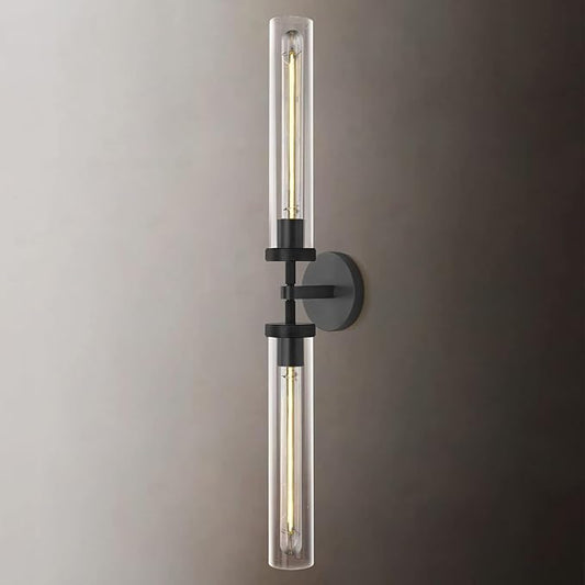 Modern 2-Light Black 30in Knurled Wall Sconces, Double Glass Sconces Wall Lighting, Bathroom Vanity Light Sconces, Wall Lights for Living Room Bedroom Hallway Kitchen Bathroom Mirror Includes bulbs