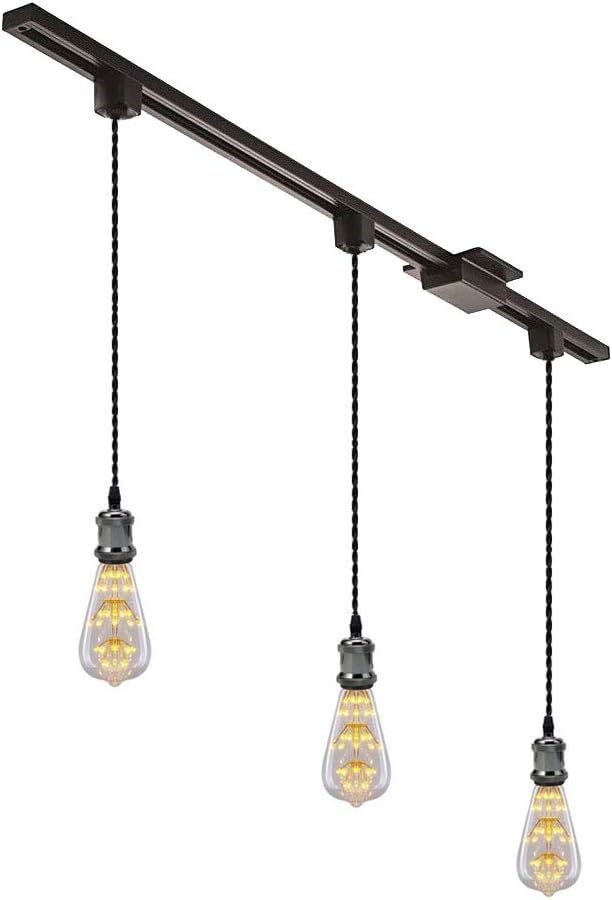 Kiven 3-Lights H System Track Mini Pendant, Pearl Black Finish Lamp Holder Fitting Track Light Kit, Rose Pendant Braided Fabric Flex Cord Length 35.43 in,TB0123-90CM