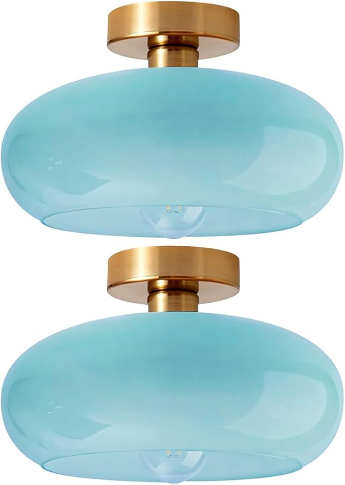 Lighting Nordic Glass Flush Mount Ceiling Light Mid Century Round Semi Flush Mount Ceiling Light Fixtures wtih Blue Dome Glass Shade Bathroom Overhead Lights Hallway Lights Fixture