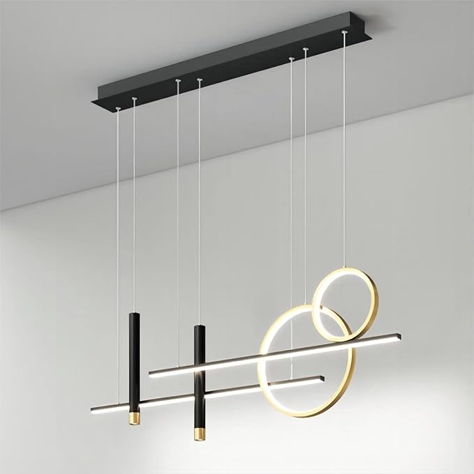 6 Lights LED Island Light, 39.4 Inch Creative Island Light with Remote Control & Infinitely Dimmable Hanging Light, Geometric Linear Pendant Light for Dining Room, Black
