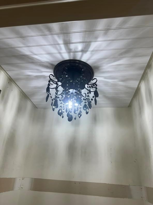 Mini Black Chandelier Crystal Ceiling Light(3-Light,12-Inch),Small Chandelier Flush Mount Ceiling Light Fixtures for Bedroom,Hallway,Entryway,Closet