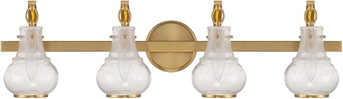 Savoy House 8-4417-4-322 Adams Modern Vintage Traditional White Strie Glass Bathroom Vanity Wall Light, 4-Light 240 Total Watts, 9" H x 32" W, Warm Brass