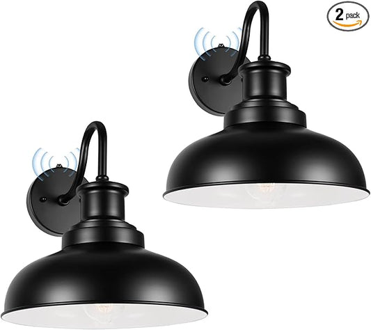 Dusk to Dawn Outdoor Barn Lights, Outdoor Wall Sconces Farmhouse Exterior Wall Mount Light, Vintage Outside Lighting Fixtures, Industrial Black Lanterns for Porch Garage Patio, 2 Pack