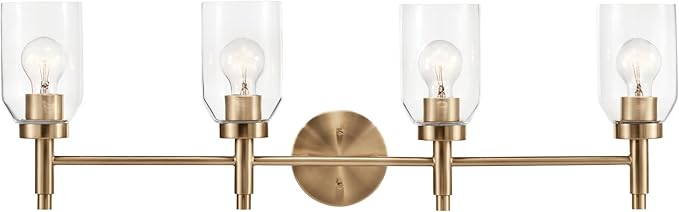 Kichler Madden 4-Light Bathroom Vanity Light Fixture with Clear Glass Shades in Champagne Bronze, Modern Wall Mount for Single or Double Vanity Over Mirror (10.5" x 34"), 55186CPZ