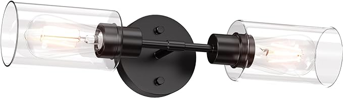 Espird Bathroom Light Fixtures 2 Light Black, Bathroom Vanity Lights Over Mirror, Bathroom Sconces Wall Lighting，Farmhouse Matte Black Bathroom Vanity Light, Modern Vanity Lights with Clear Shades