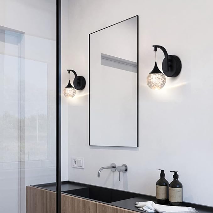 Sedelan Modern Indoor Wall Lamp, Bubble Crystal Wall Sconces, 5W LED Dimmable Wall Light Fixtures for Living Room Corridor Bedroom Bedside Hallway, Sand Black
