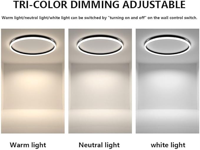 Minimalist Style Black Circle Close to Ceiling Lamp, Adjustable Warm Light/Neutral Light/White Light, Ultra-Thin 2.36in, Ideal for Small Spaces, Balcony, Porch, and Laundry Room Lighting