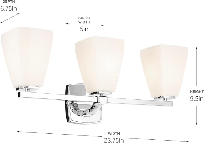 Kichler Marant 21.25" 3-Light Bathroom Vanity Light Fixture with Opal Glass in Chrome, Modern Wall Mount Over Mirror for Powder Room (21.25" W x 9.5" H), 55216CH