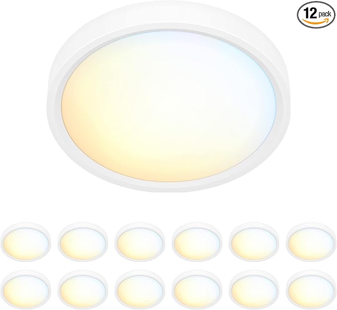 5 Inch Field Selectable 5CCT LED Edgelit Slim Surface Mount Downlight for J-Box, Round, Mini Flat Panel Light, Dimmable, 120VAC, 10W, 620LM, CRI90, ETL, Wet Location, White, 12 Packs