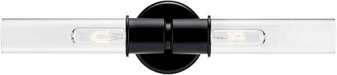 Kichler Aviv 2-Light Wall Sconce, Modern Light with Clear Glass in Black, for Bedroom, Laundry Room, Kitchen or Hallway (24" x 5.5"), 52654BK