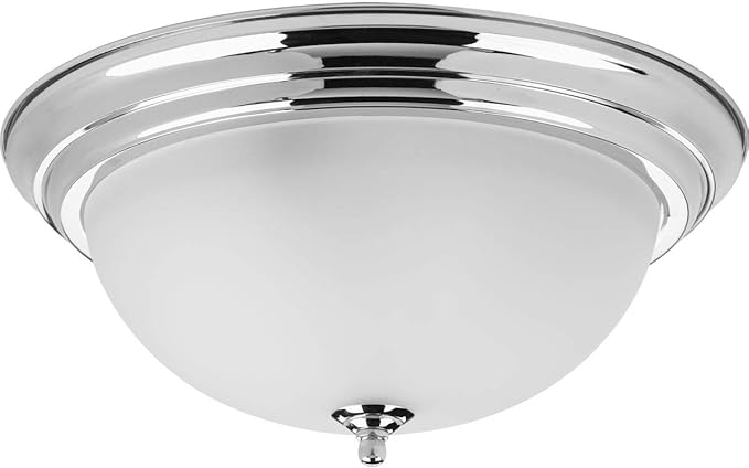 Progress Lighting 3-Light Ceiling Light, Flush Mount Ceiling Light Fixture for Interior Kitchen Lights, Hallway, Bedroom, Living Room, 15-1/4-Inch by 6-5/8-Inch, Polished Chrome, Etched Glass Shade