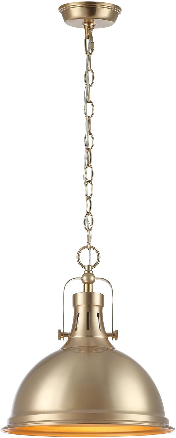 Kira Home Belle 14" Modern Industrial Gold Pendant Light with Dome Shade, Retro Metal Gold Hanging Light, Cool Brass Finish