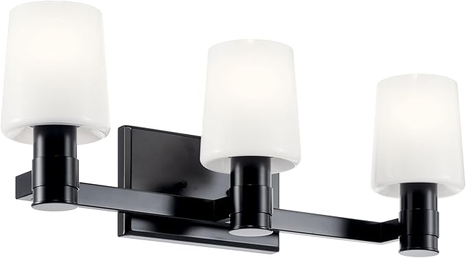 Kichler Adani 3-Light Bathroom Vanity Light Fixture, Modern Wall Lighting with Opal Glass in Black for Bathroom or Powder Room Over Mirror (8.25" x 24"), 55176BK