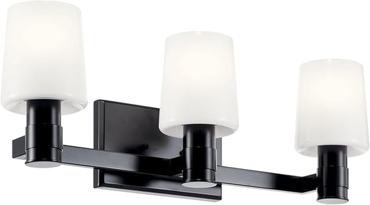 Kichler Adani 3-Light Bathroom Vanity Light Fixture, Modern Wall Lighting with Opal Glass in Black for Bathroom or Powder Room Over Mirror (8.25" x 24"), 55176BK
