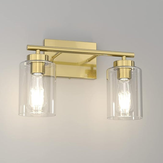 Aipsun Bathroom Light Fixtures,Brushed Brass Vanity Light Gold Wall Sconces Lighting Modern Bath Wall Mounted Lights with Glass Shade, Gold Wall Sconce for Bathroom(Exclude Bulb)
