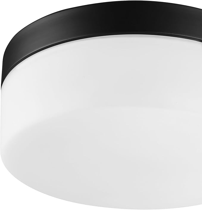 Globe Electric 44658 Mark LED Integrated Outdoor Flush Mount Ceiling Light, Black, Frosted Glass Shade, 2000 Lumen
