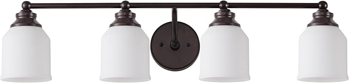 JONATHAN Y 33.25" Oil Rubbed Bronze/White Modern Farmhouse LED Vanity Light Wall Sconce Fixture, Frosted White Glass Shade, Dimmable Wall Lamp for Bathroom Mirror Kitchen Sink, UL Listed (JYL7552C)