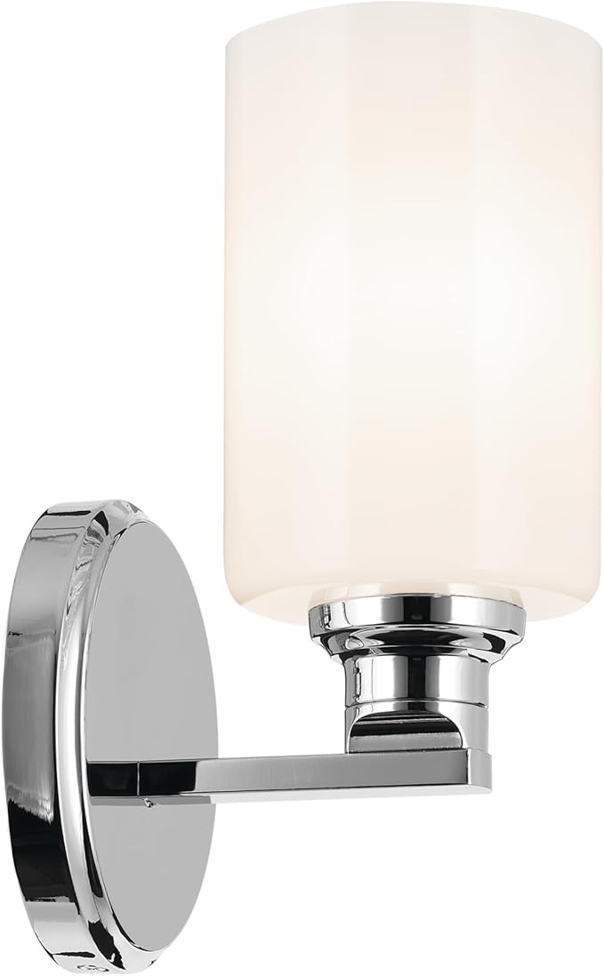 Kichler Gioe 1-Light Wall Sconce Bathroom Vanity Light Fixture with Opal Glass in Chrome, Damp Rated for Powder Room, Kitchen, Hallway, Bedroom (5" W x 9.5" H), 55224CH