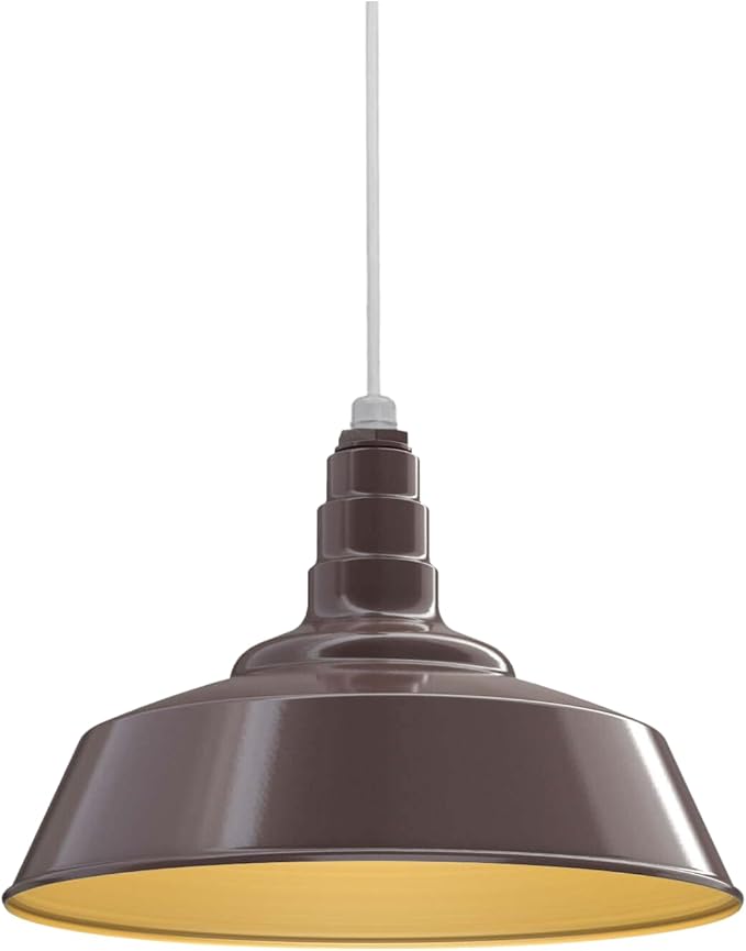 Steel Lighting Co. Manhattan Warehouse Light | Ceiling Mounted Pendant | 20 inch Dome | White Cord | Large Steel Barn Light Made in America | Dark Bronze Exterior/Brass Interior