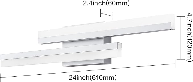PRESDE 24" Inch LED Vanity Light Silver Bathroom Light Fixtures Over Mirror Modern Bath Wall Lighting Bar Dimmable
