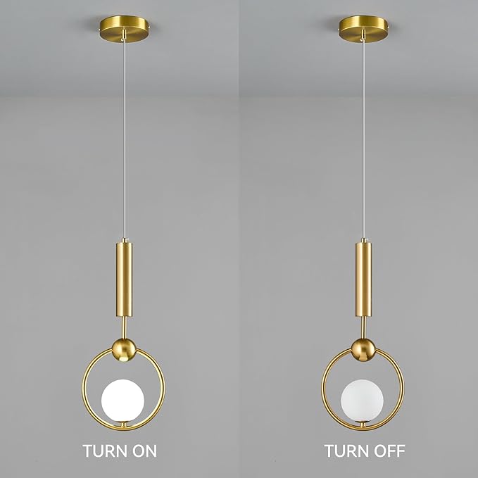 Modern Globe Glass Pendant Light fixtures 1-Light, Simplicity Gold Pendant Lighting, Mid Century Chandelier for Kitchen Island Dining Room Bedroom Entryway Hallway(1-Pack)