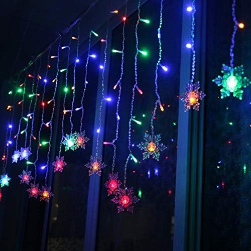 LED Curtain Lights,19ft/6M 96 LED Snowflake Curtain String Lights Plug-in Window Curtain Lights with 8 Modes Decoration for Christmas, Wedding, Party,Wall, Home Decorations (Colorful)
