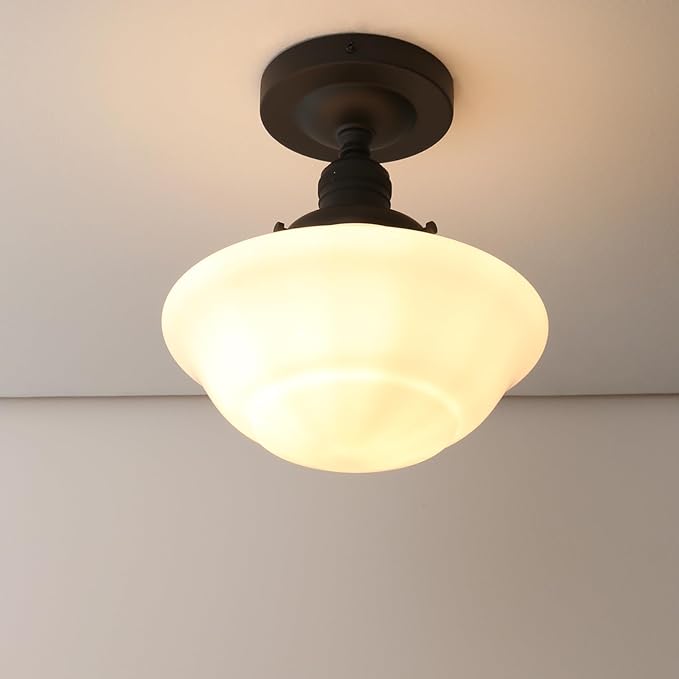 Pathson Vintage Flush Mounted Ceiling Lighting with Milk White Glass Shade, Mid-Century Style Ceiling Light Fixture for Hallway Foyer Loft Living Room Bedroom