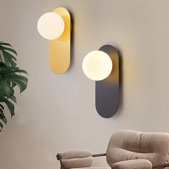 Gold Bathroom Wall Light Fixture,Hardwired Glass Wall Lamp with Globe Lampshade,Mid Century Modern Sconce for Living Room Bedroom and Study Room