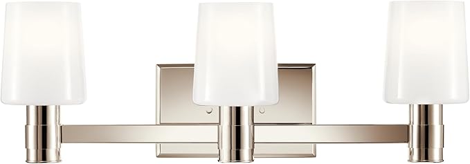 Kichler Adani 3-Light Bathroom Vanity Light Fixture, Modern 24" Vanity Light with Opal Glass in Polished Nickel for Bathroom or Powder Room (8.25" x 24"), 55176PN