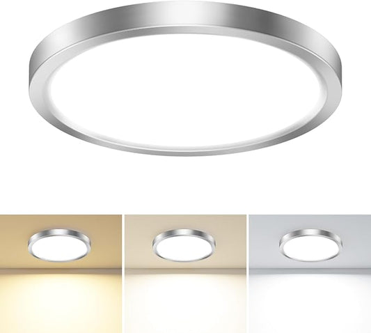 hepside 1PACK LED Flush Mount Ceiling Light, 3CCT Selectable 3000K-4000K-6500K & 100W Equivalent Modern Kitchen Recessed Ceiling Lamp 15W 1500Lm 7.5 Inch for Bathroom Closet Laundry Bedroom