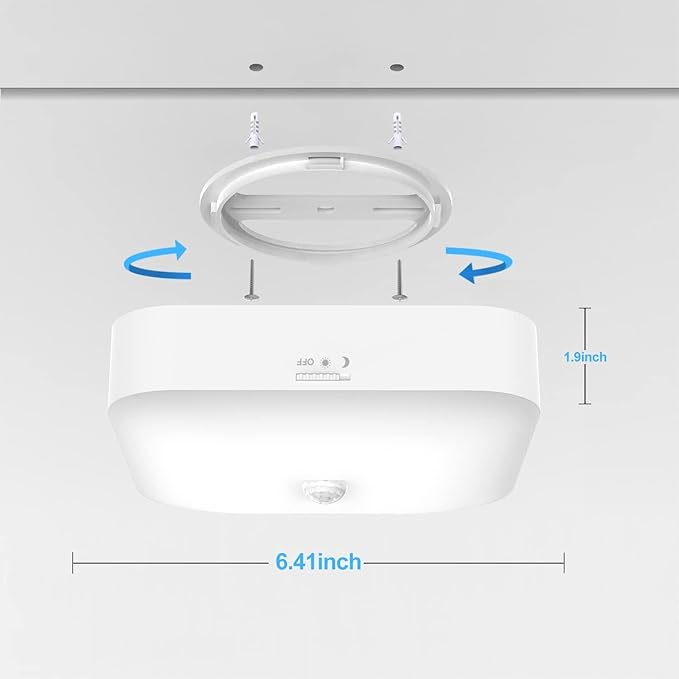 Motion Sensor Rechargeable Ceiling Light Indoor/outdoor with Remote, Wireless Battery Operated Rechargeable Sensor Light for Closet, Garage, Hallway, 3000K-6000K Battery Powered Shower Lights, 2 Pack