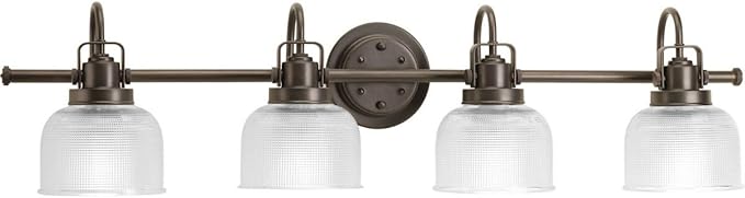 Progress Lighting Archie Collection 4-Light Clear Double Prismatic Glass Coastal Bath Vanity Light Venetian Bronze