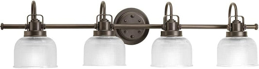 Progress Lighting Archie Collection 4-Light Clear Double Prismatic Glass Coastal Bath Vanity Light Venetian Bronze