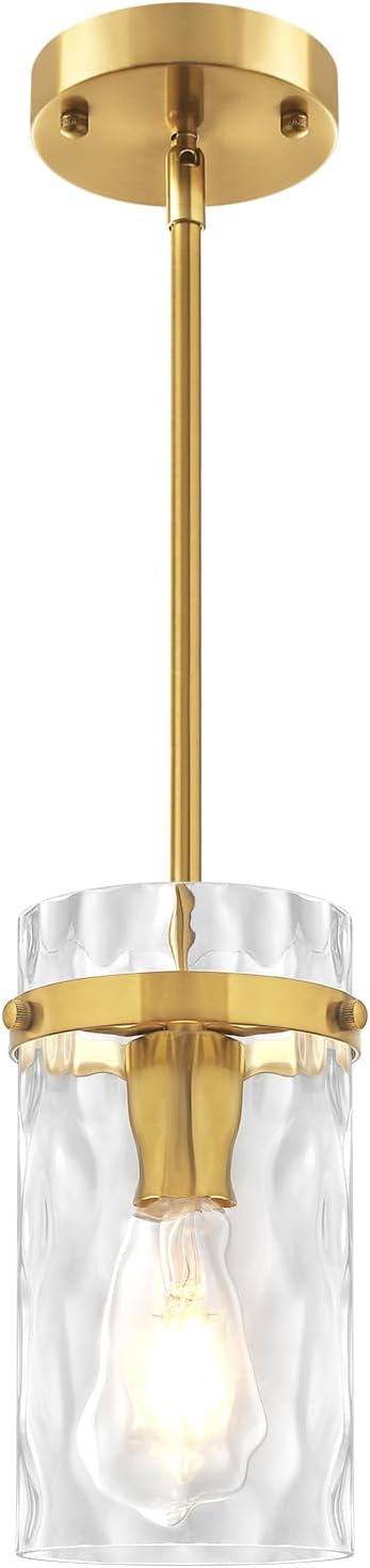 Brushed Gold Pendant Lights Kitchen Island, Modern Hammered Glass Pendant Lighting Over Island Adjustable Kitchen Hanging Light Fixtures Mini Pendant Light for Bathroom Dining Room Hallway Foyer