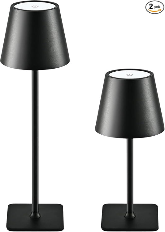 2 Pack Cordless Table Lamps Rechargeable, Battery Operated Touch Dimmable LED Lamp with 3 Color Temperatures, Adjustable Height Wireless Table Lamp for Restaurant, Bar, Bedroom