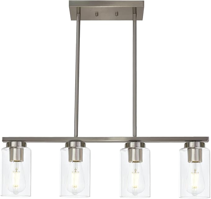 TODOLUZ Modern Kitchen Island Light with Clear Glass Shades, 4-Lights Hanging Lighting Fixtures in Brushed Nickel for Dining Room