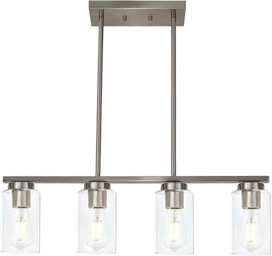 TODOLUZ Modern Kitchen Island Light with Clear Glass Shades, 4-Lights Hanging Lighting Fixtures in Brushed Nickel for Dining Room