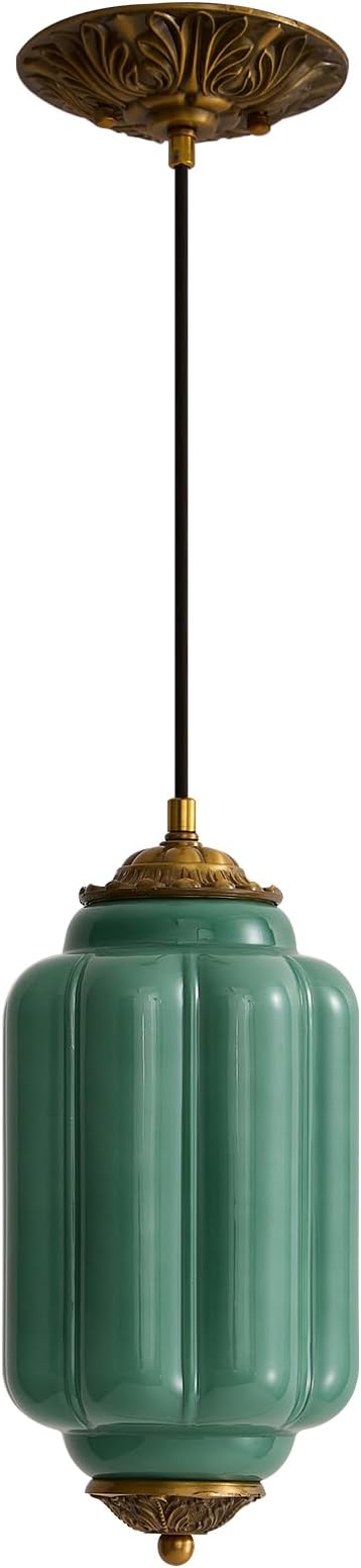 Green Milk Glass Ceiling Light Fixture,Milk Glass Pendant Light ,Semi Flush Mount Pendant Light Vintage Schoolhouse Ceiling Light for Kitchen Island, Living Room, Dining Room, Bedroom (Green, 5.7 In)