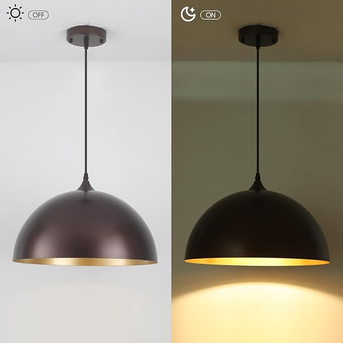 16 Inch Industrial Pendant Light, Large Dome Pendant Lights for Kitchen Island, Farmhouse Hanging Light or Dining Room Cafe Bar, Oil Rubbed Bronze Finish