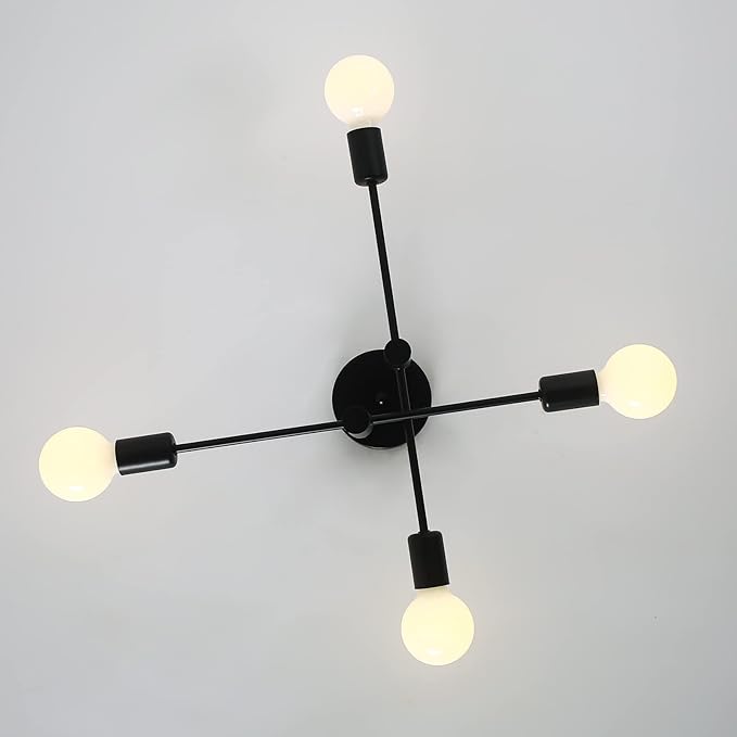 Garwarm Black Semi Flush Mount Ceiling Light Fixture, 4-Light Modern Industrial Sputnik Chandelier Light Fixture, Flush Mount Ceiling Lamp for Kitchen Dining Room Bedroom Foyer Entryway Hallway Closet