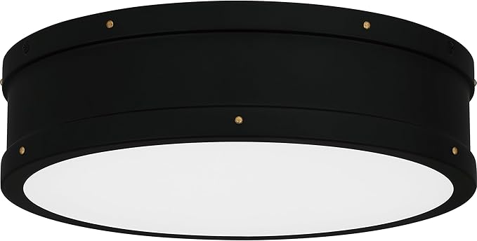 Quoizel Ahoy Round Flush Mount Ceiling Light, 13 Inch Etched Glass Drum Light with Metal Shade, 25 W LED, 1700 Lumens, Close to Ceiling Light Fixtures for Home, Kitchen or Office Lighting